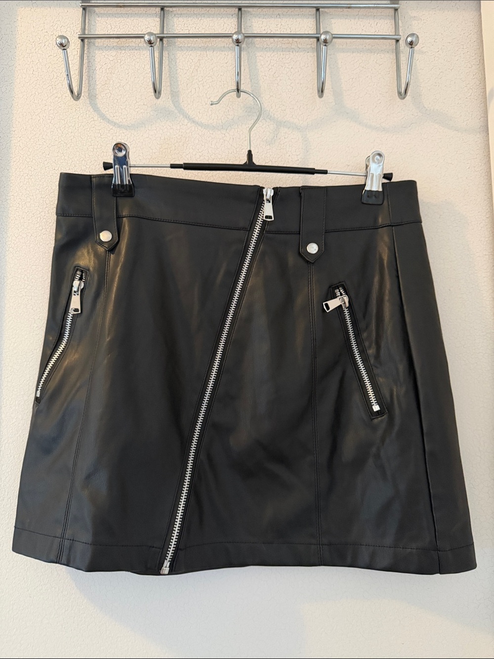 Ardene Black Faux Leather Asymmetrical Zip Mini Skirt